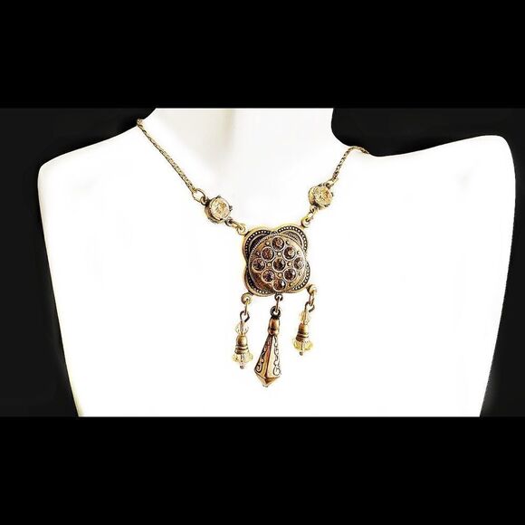 Vintage Banana Bob citrine champagne crystal ox gold pendant necklace Edwardian - Picture 2 of 8